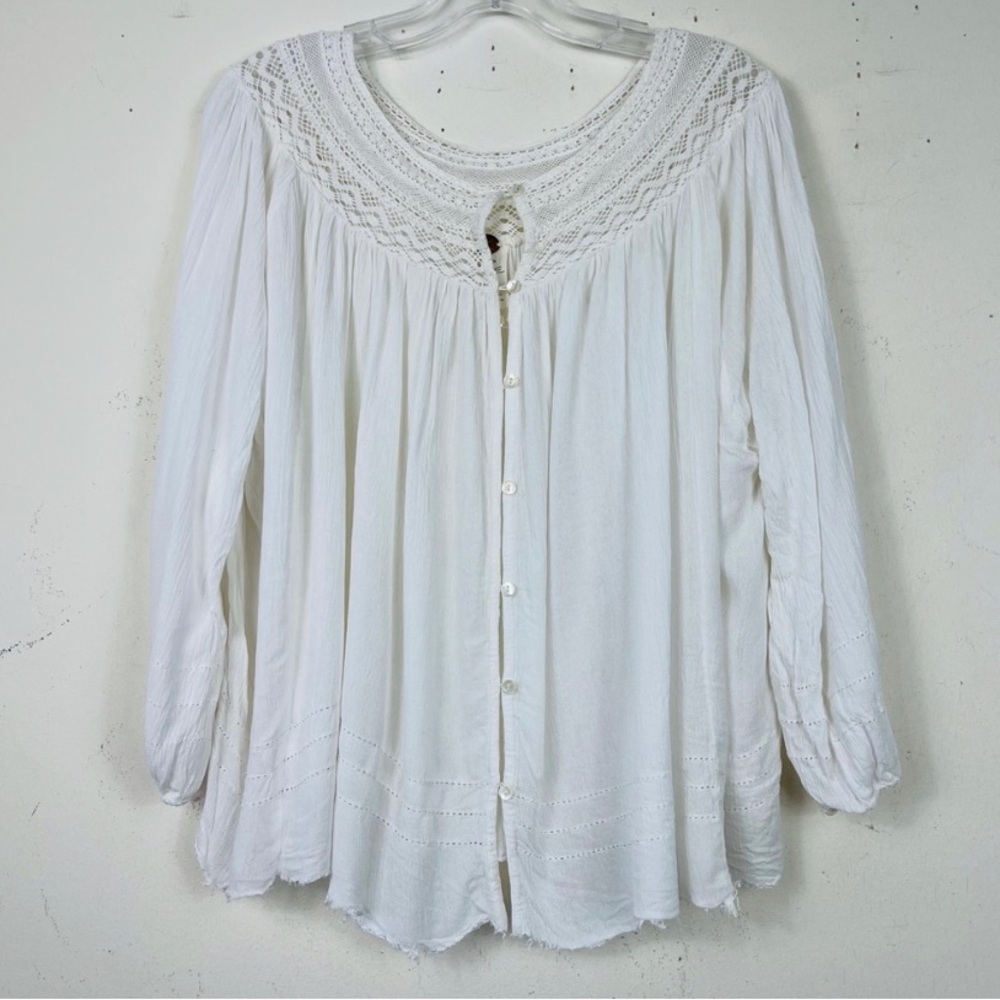 Free People one crochet peasant swing bohemian blouse top - Picture 4 of 9